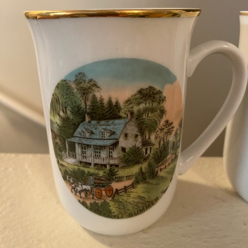 Currier & Ives. Winter Mugs. . Set of 4. Never Used. Vintage. Japan. - Picture 2 of 11